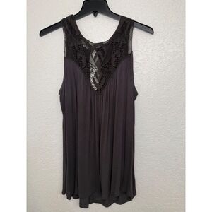 Maurices Womens XXL Dark Gray Crochet Lace Yoke Sleeveless Flowy Tank Top Boho